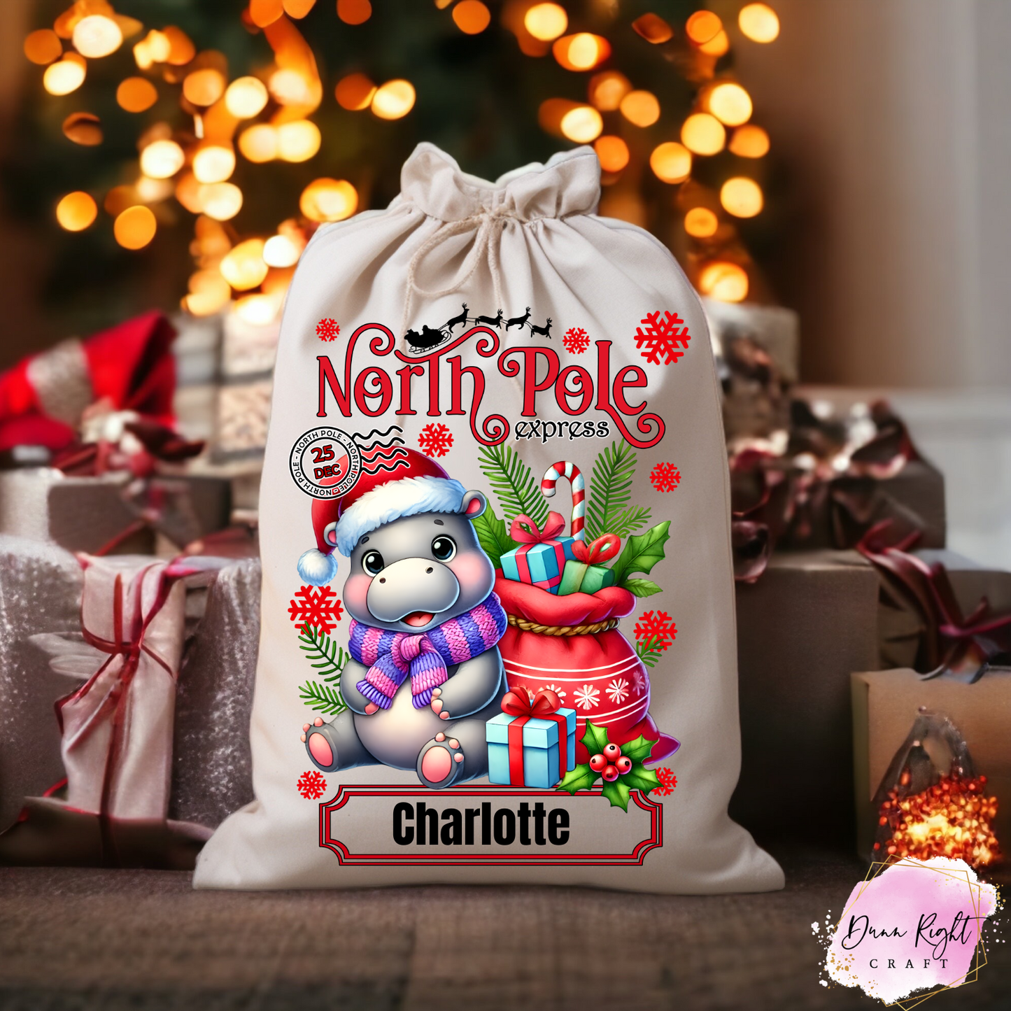 North Pole Express Hippo Santa Sack