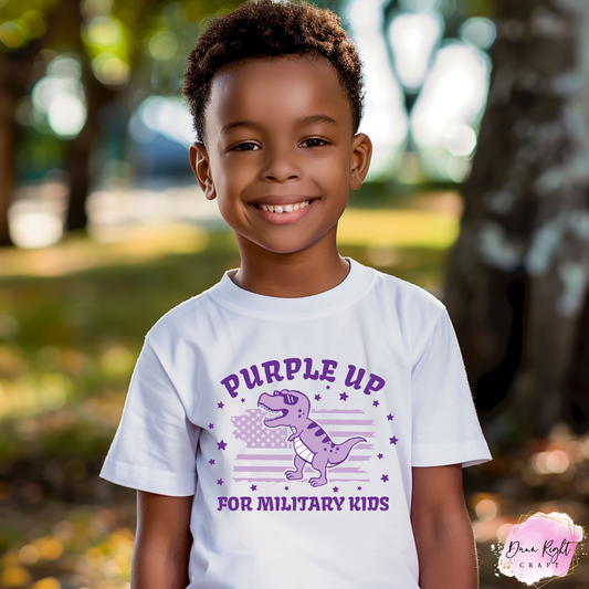 Dinosaur Purple Up For Military Kids Shirt - Dunn Right Craft