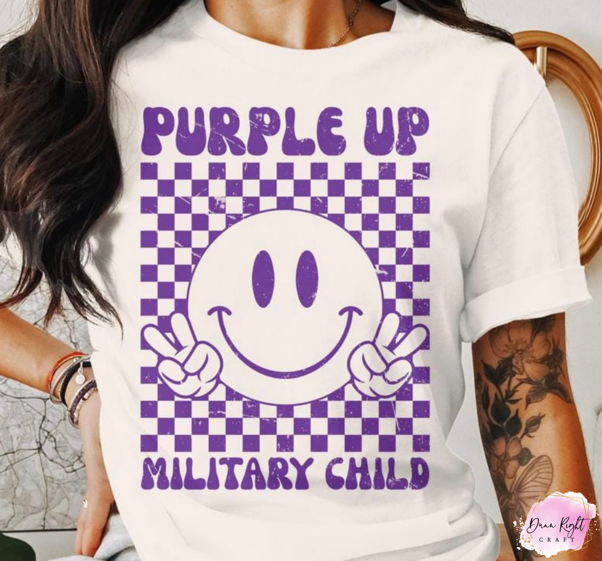 Smiley Purple Up Military Child - Dunn Right Craft