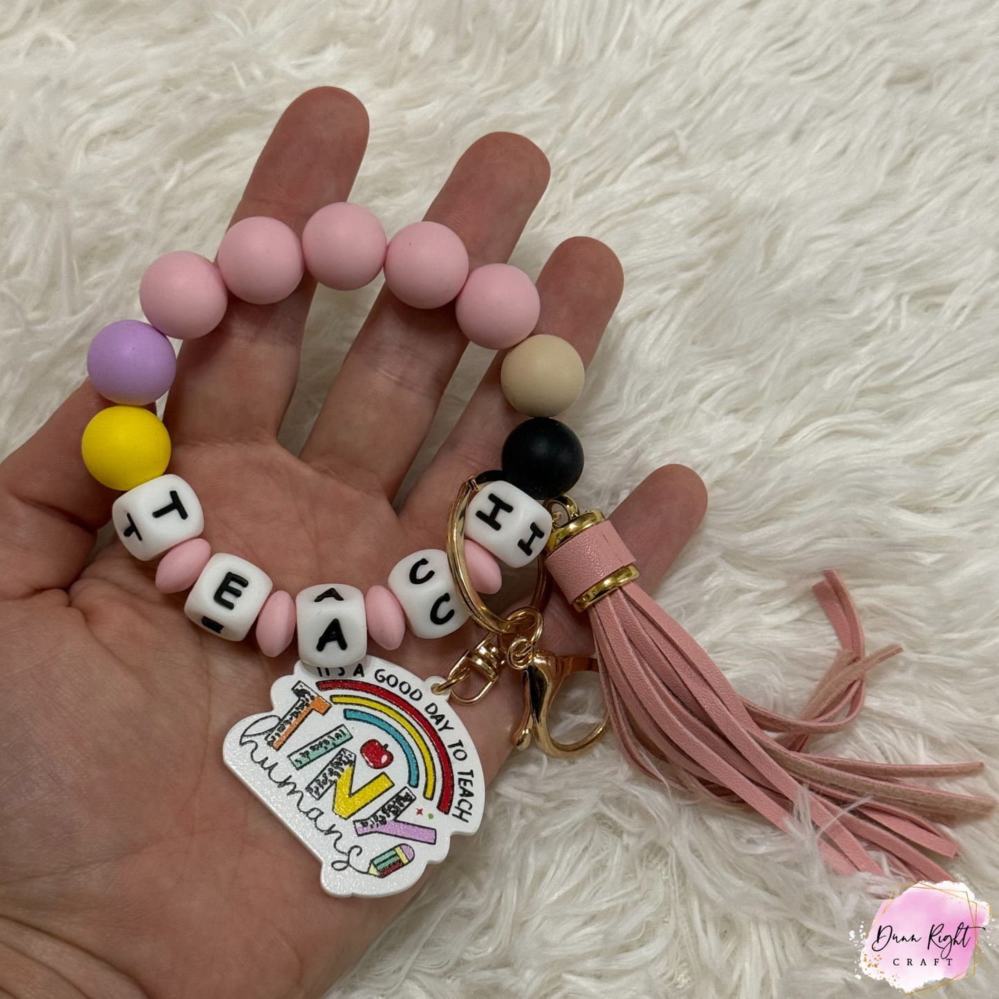 Teacher Beaded Keychain Wristlet - Dunn Right Craft