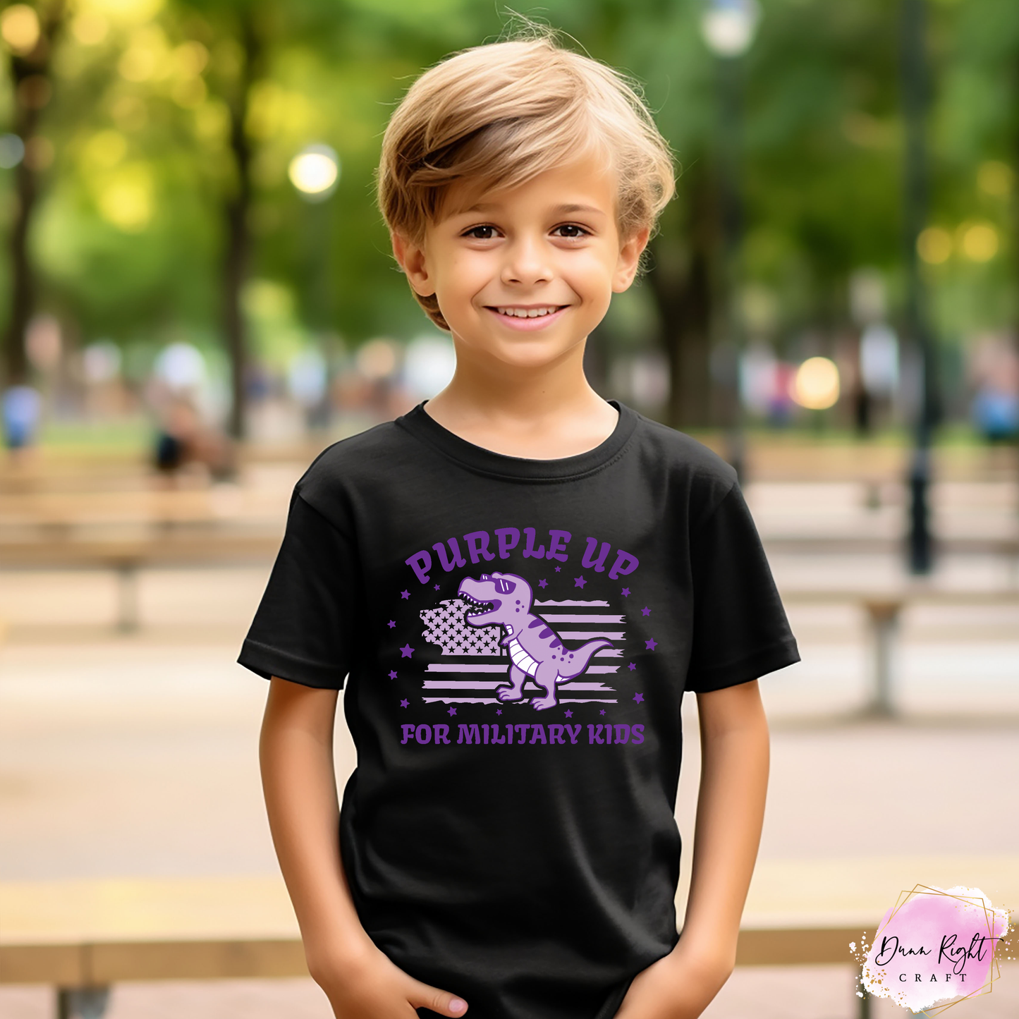 Dinosaur Purple Up For Military Kids Shirt - Dunn Right Craft