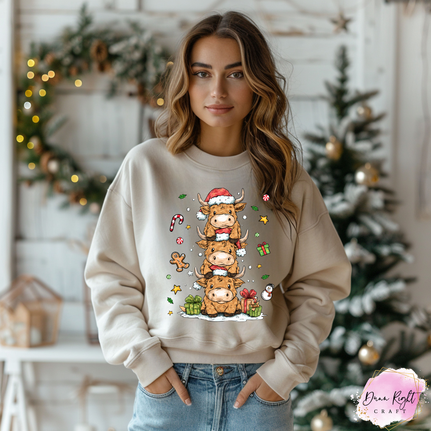 Stacked Highland Cow Christmas Sweatshirt