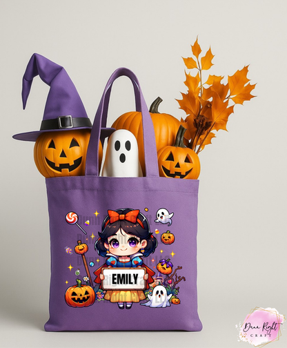 Snow White Halloween Trick or Treat Tote Bag With Name