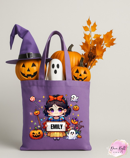Snow White Halloween Trick or Treat Tote Bag With Name