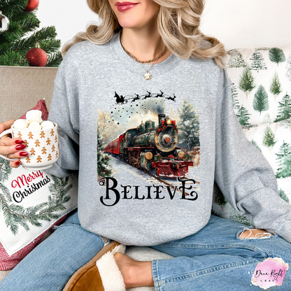 Believe Christmas Train Sweatshirt - Dunn Right Craft