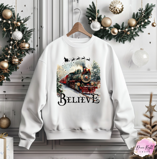 Believe Christmas Train Sweatshirt - Dunn Right Craft