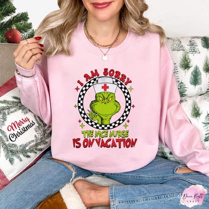 Grinch Nurse On Vacation Crewneck